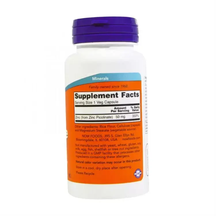 Витамины NOW Цинк пиколинат для здоровья всего организма, 50 мг, 60 шт в интернет-магазине