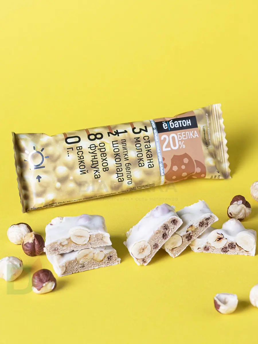 Батончик протеиновый Ё/батон "Лесной орех-Печенье" в белой глазури 40гр в интернет-магазине