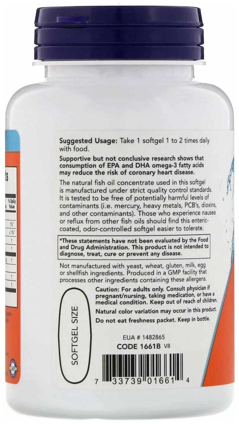 Витамины NOW Омега-3 Защита сердечно-сосудистой системы, 500DHA/250EPA, 90 шт в интернет-магазине