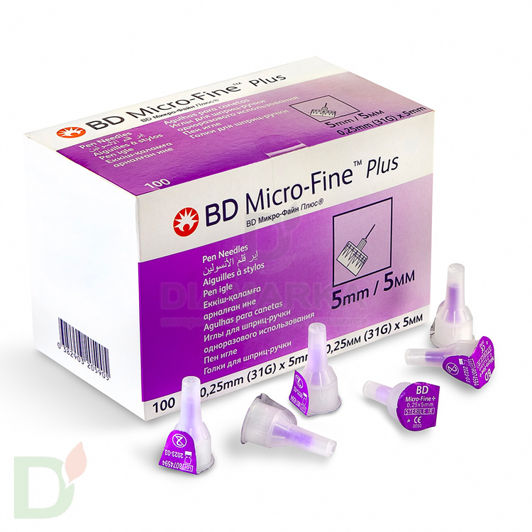 Иглы МикроФайн Плюс 5 мм (31G), 100 штук, для шприц ручек