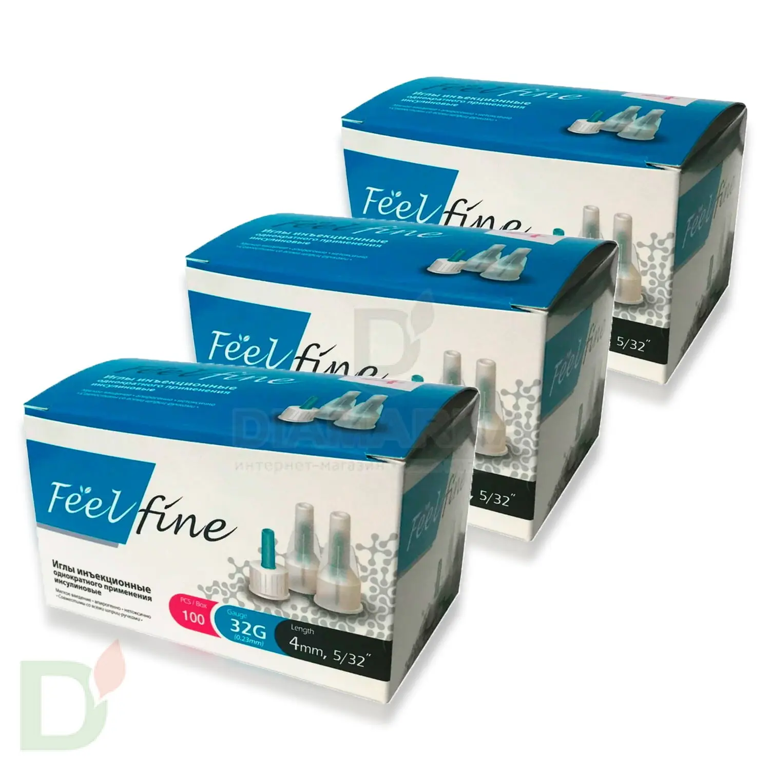 Иглы для шприц-ручек ФилФайн 4 мм (32G), 3 упаковки по 100 штук